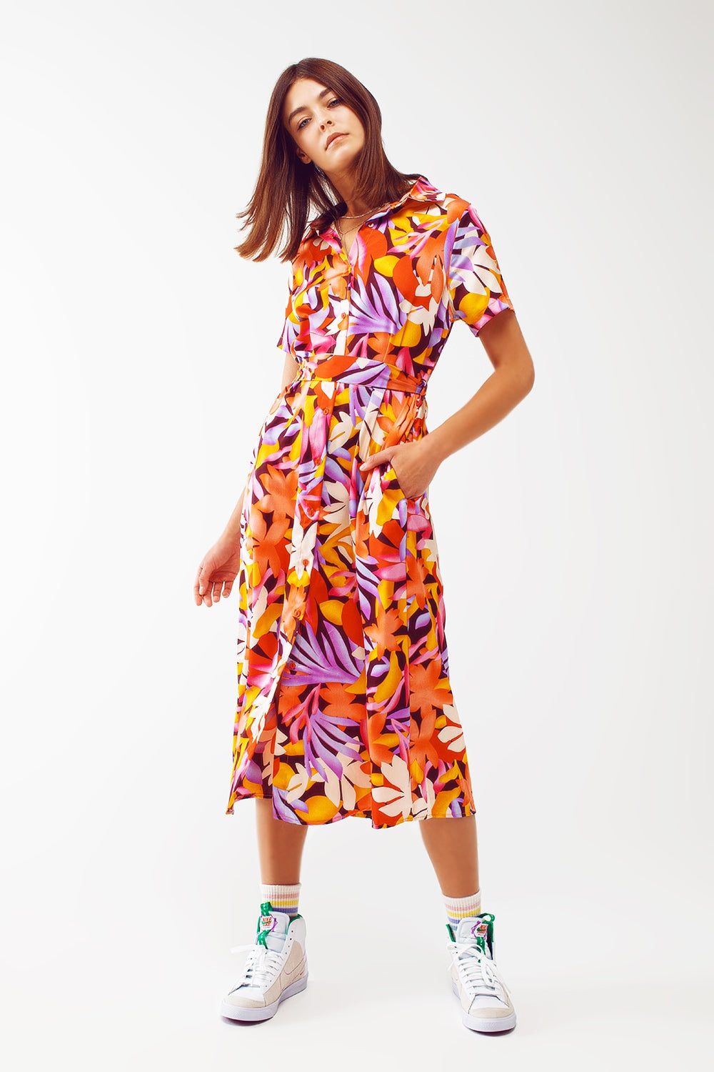 Midi Floral Print Dress in Multicolour (Copy)