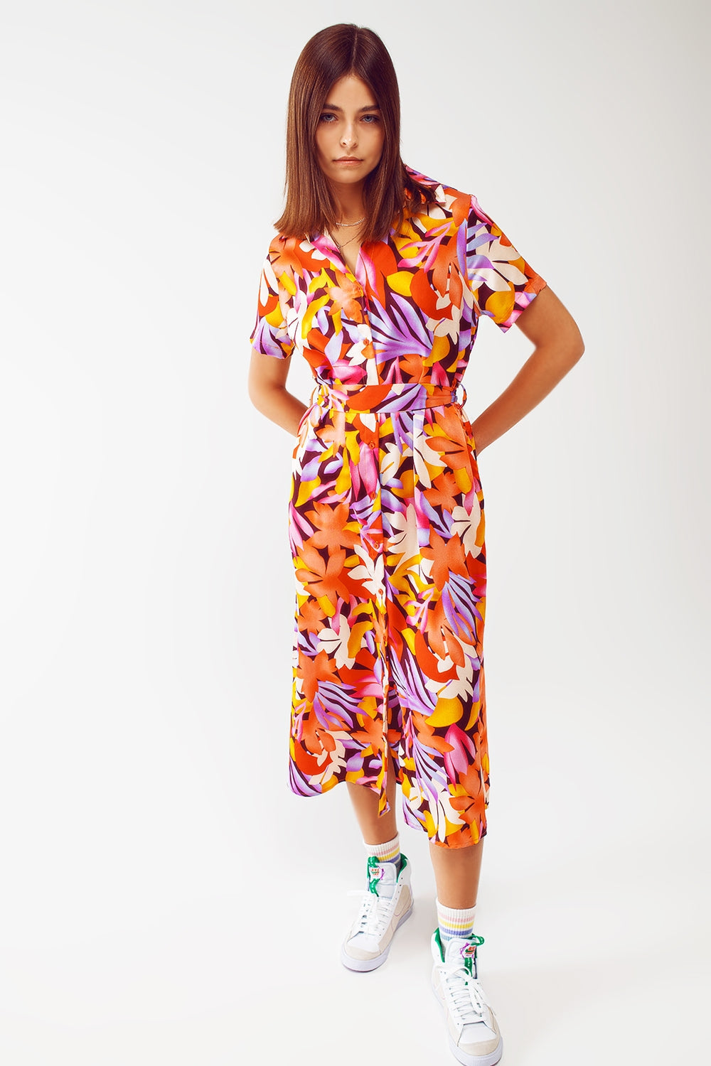 Midi Floral Print Dress in Multicolour (Copy)