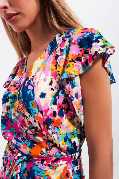 Ruffle Wrap Maxi Dress in Blue Floral