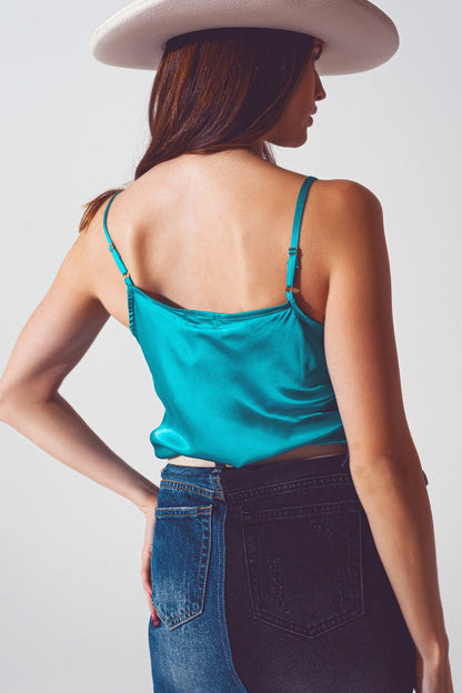 Satin Crop Top in Turquoise (Copy)