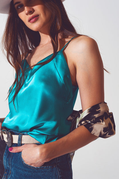 Satin Crop Top in Turquoise (Copy)