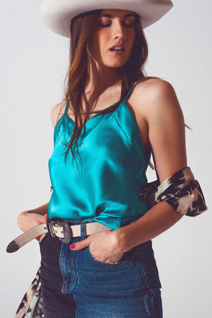 Satin Crop Top in Turquoise (Copy)